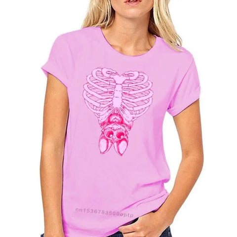 Pastel Goth Cute Bat and Bones Womens T Shirt Pink / S