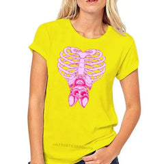 Pastel Goth Cute Bat and Bones Womens T Shirt Yellow / S