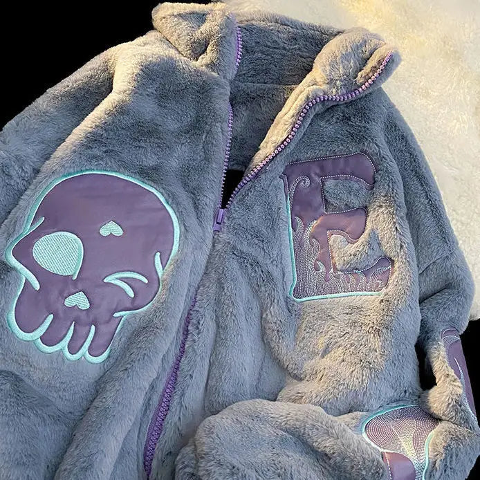 Pastel Skull and Letter Warm Soft Jacket