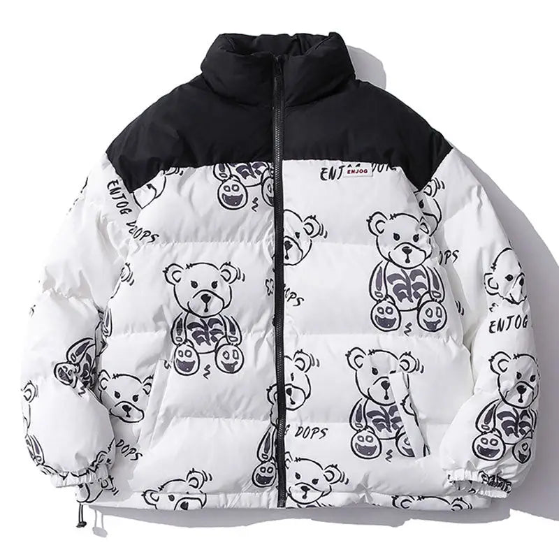 Patchwork Cartoon Bear Heated Parka