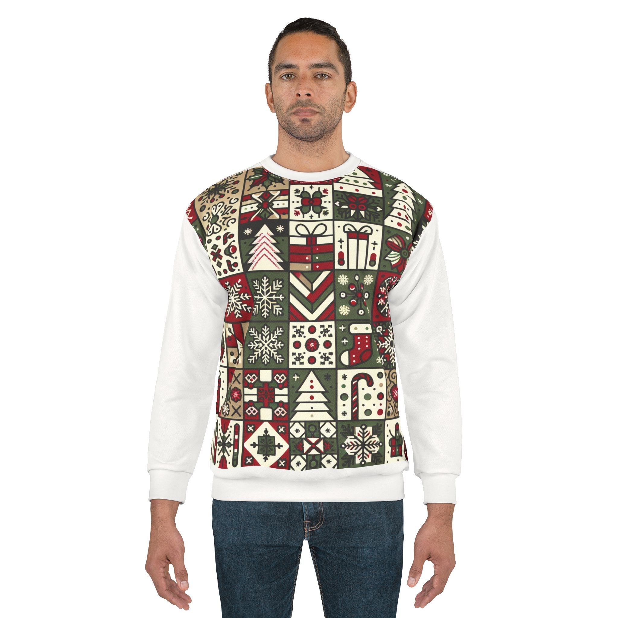 Patchwork Christmas Sweatshirt with Festive Prints