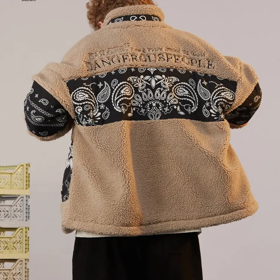 Patchwork Faux Fur Jacket with Standing Collar