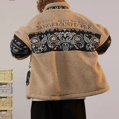 Patchwork Faux Fur Jacket with Standing Collar