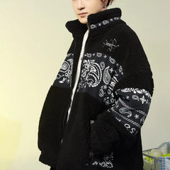 Patchwork Faux Fur Jacket with Standing Collar