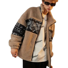 Patchwork Faux Fur Jacket with Standing Collar
