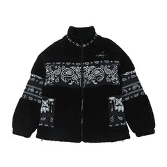Patchwork Faux Fur Jacket with Standing Collar Black / S