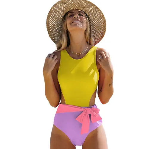 Patchwork Halter Fluorescent Monokini