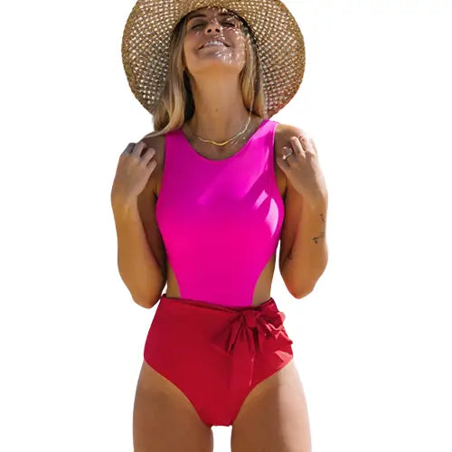 Patchwork Halter Fluorescent Monokini