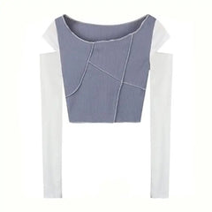 Patchwork Long Sleeve Sweater - Gray / S