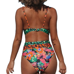 Patchwork Push Up Suit Leopard Swimsuit