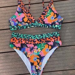 Patchwork Push Up Suit Leopard Swimsuit