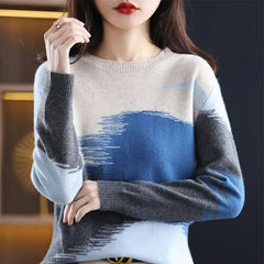Patchwork Stretch Long Sleeved O Neck Sweater