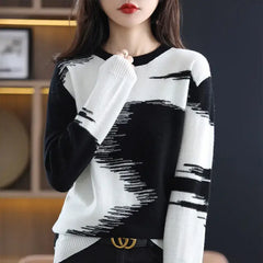 Patchwork Stretch Long Sleeved O Neck Sweater