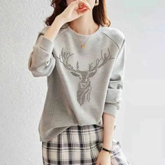 Patchwork Stretch Long Sleeved O Neck Sweater Gray. / S