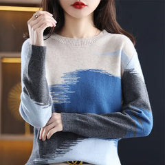 Patchwork Stretcth Long Sleeved O Neck Sweater