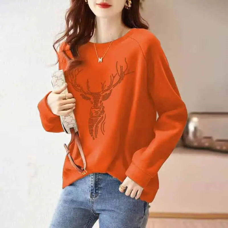 Patchwork Stretcth Long Sleeved O Neck Sweater - Orange / S