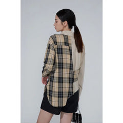 Patchwork Turn Down Long Sleeve Fashion Blouse