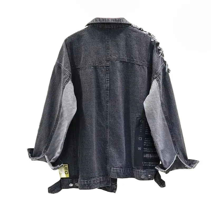 Patchwork Urban Street Style Oversize Denim Jacket - Jackets