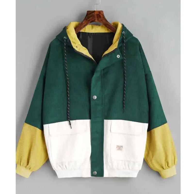 Patchwork Vintage Paneled Color Corduroy Jackets - Jacket