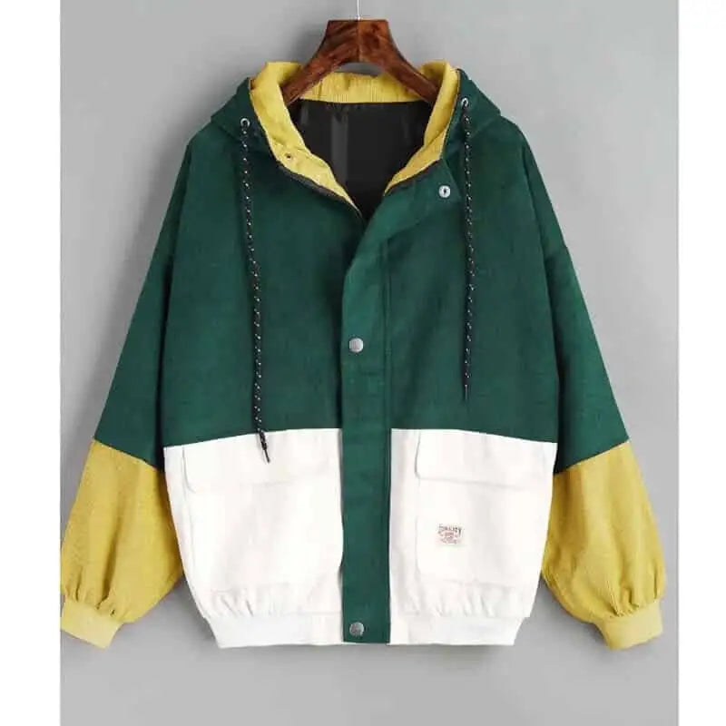 Patchwork Vintage Paneled Color Corduroy Jackets - Yellow