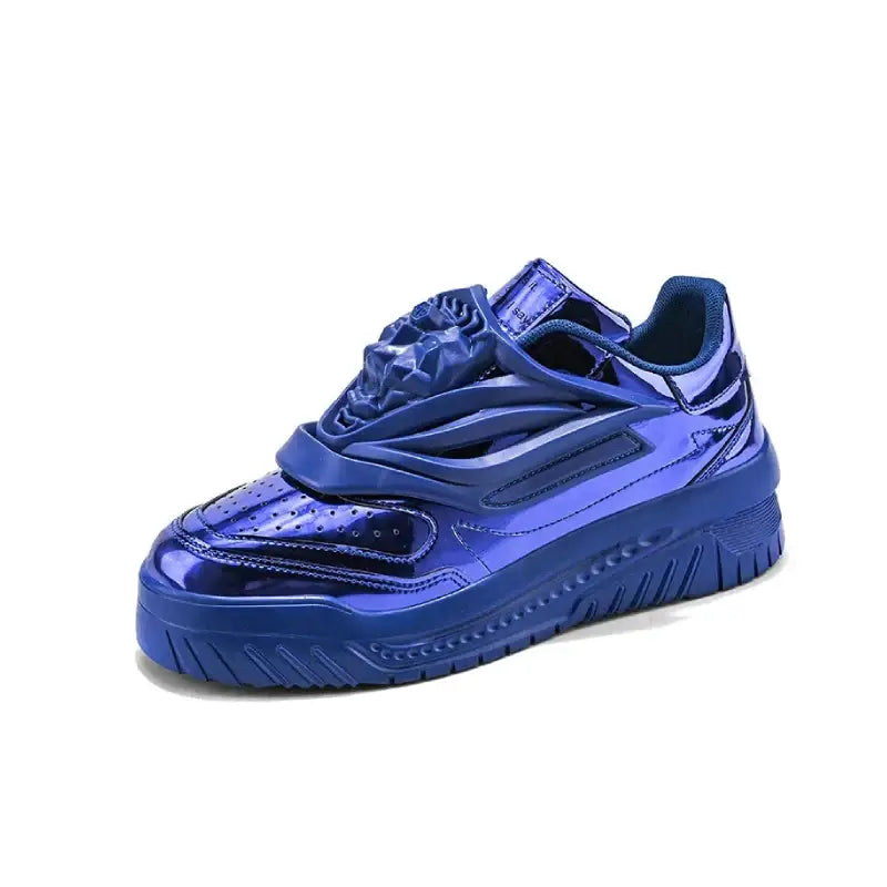 Patent Charol Lion Face Lace Up Sneakers - Blue / 39