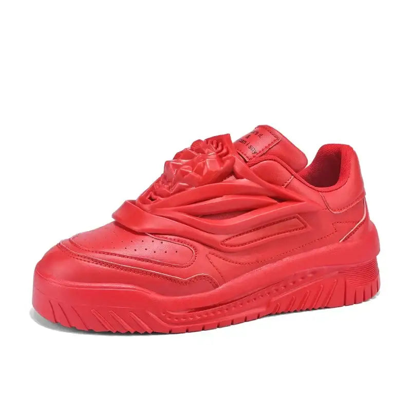 Patent Charol Lion Face Lace Up Sneakers - Red / 39