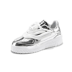 Patent Charol Lion Face Lace Up Sneakers - Silver / 39