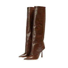 Patent Crocodile High Heel Knee Pointed Thin Boots