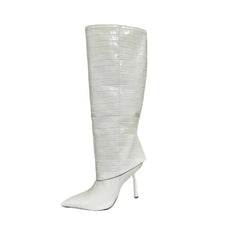 Patent Crocodile High Heel Knee Pointed Thin Boots