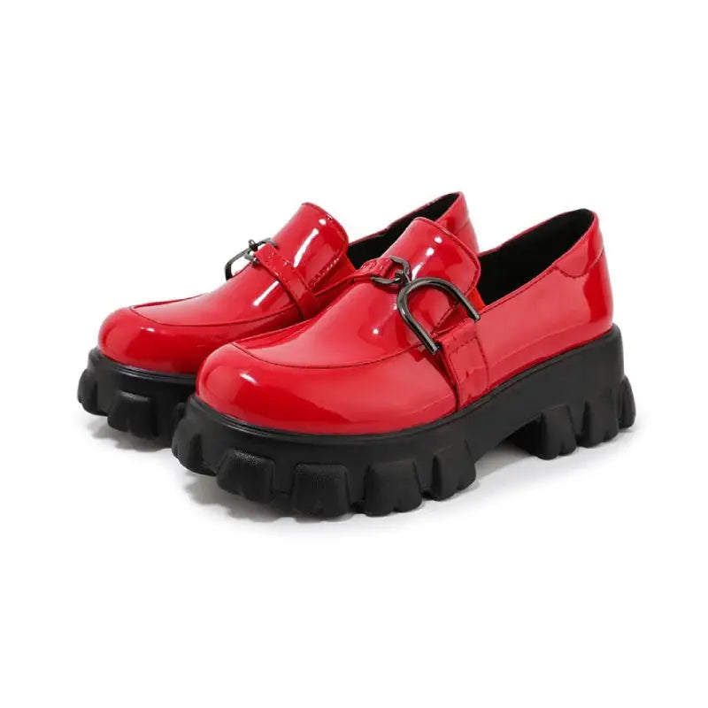 Patent Leather Chunky Platform Buckle Loafers Euro Size