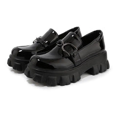 Patent Leather Chunky Platform Buckle Loafers Euro Size