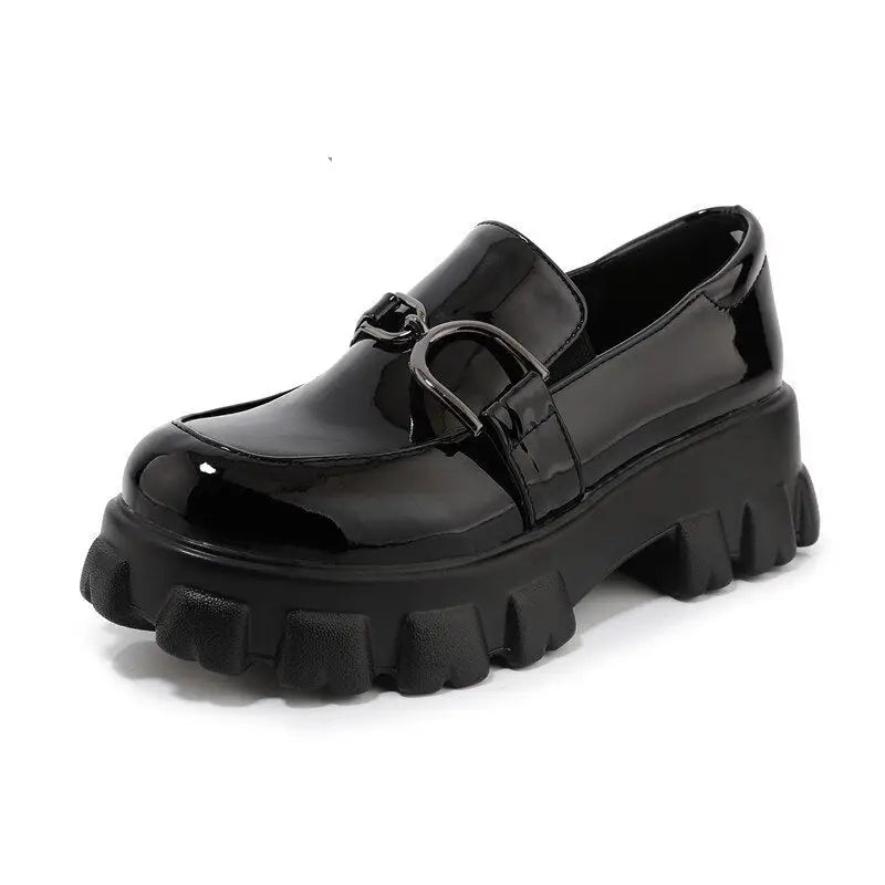 Patent Leather Chunky Platform Buckle Loafers Euro Size