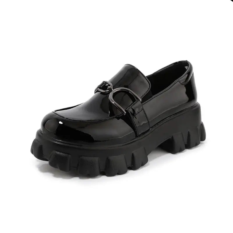 Patent Leather Chunky Platform Buckle Loafers Euro Size