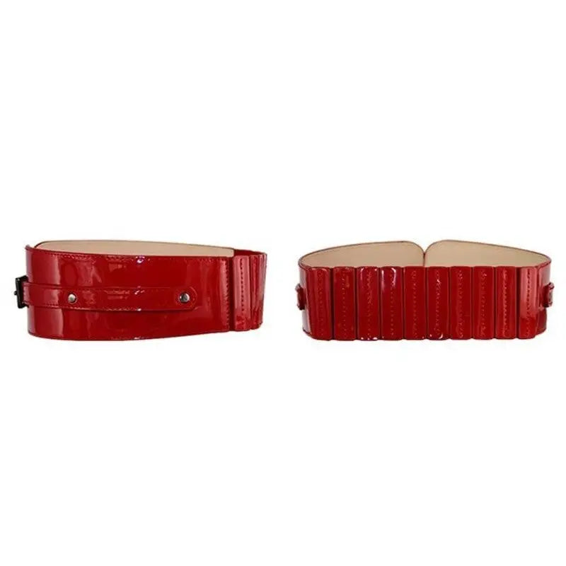 Patent PU Leather Wide Stretch Belt with Alloy Buckle