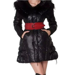 Patent PU Leather Wide Stretch Belt with Alloy Buckle