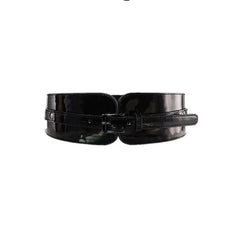 Patent PU Leather Wide Stretch Belt with Alloy Buckle Black