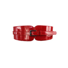 Patent PU Leather Wide Stretch Belt with Alloy Buckle Red