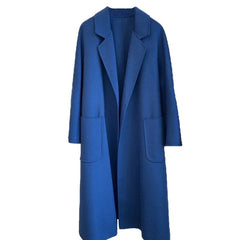 Turn Down Collar Trench Long Wool Coat - Blue / S