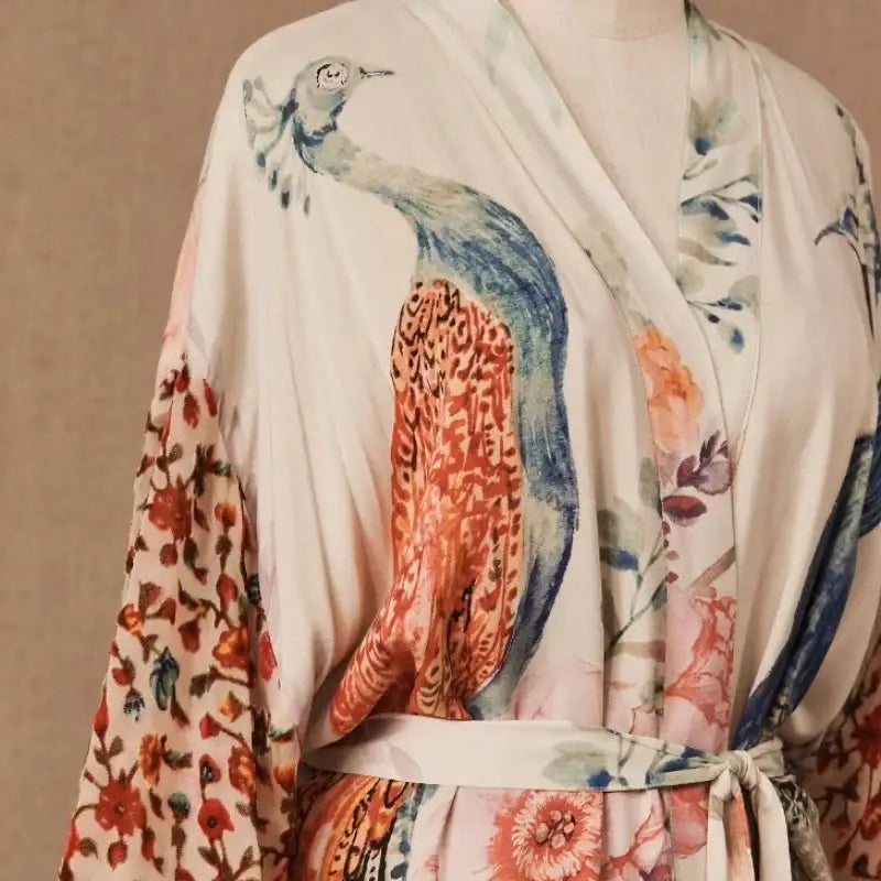 Peacock Printed Cover Up Wrap Dress with Self Belt