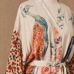 Peacock Printed Cover Up Wrap Dress with Self Belt