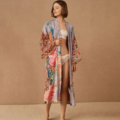 Peacock Printed Cover Up Wrap Dress with Self Belt