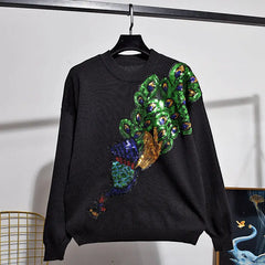 Peacock Sweater Trousers Set with Sequins