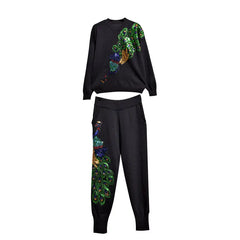 Peacock Sweater Trousers Set with Sequins