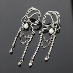 Pearl Long Tassel Abstract Lines Girl Portrait Earrings