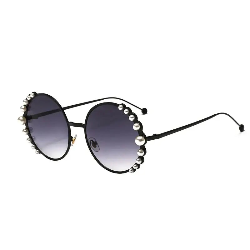 Pearl Metal Frame Round Sunglasses