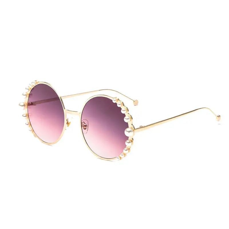 Pearl Metal Frame Round Sunglasses