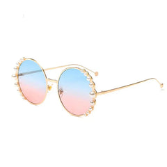Pearl Metal Frame Round Sunglasses for Women