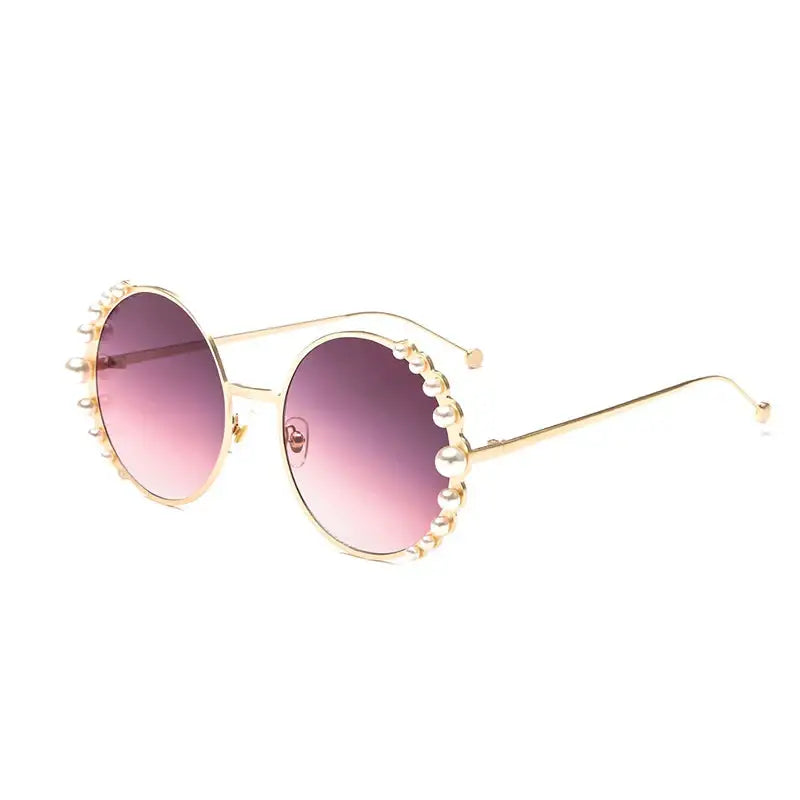 Pearl Metal Frame Round Sunglasses for Women