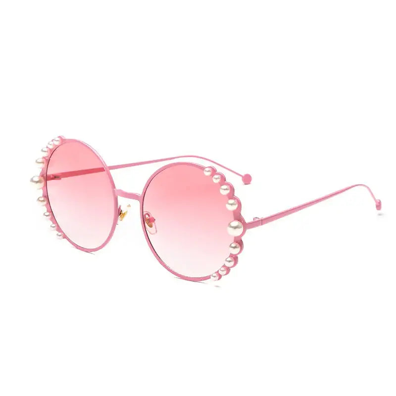 Pearl Metal Frame Round Sunglasses for Women