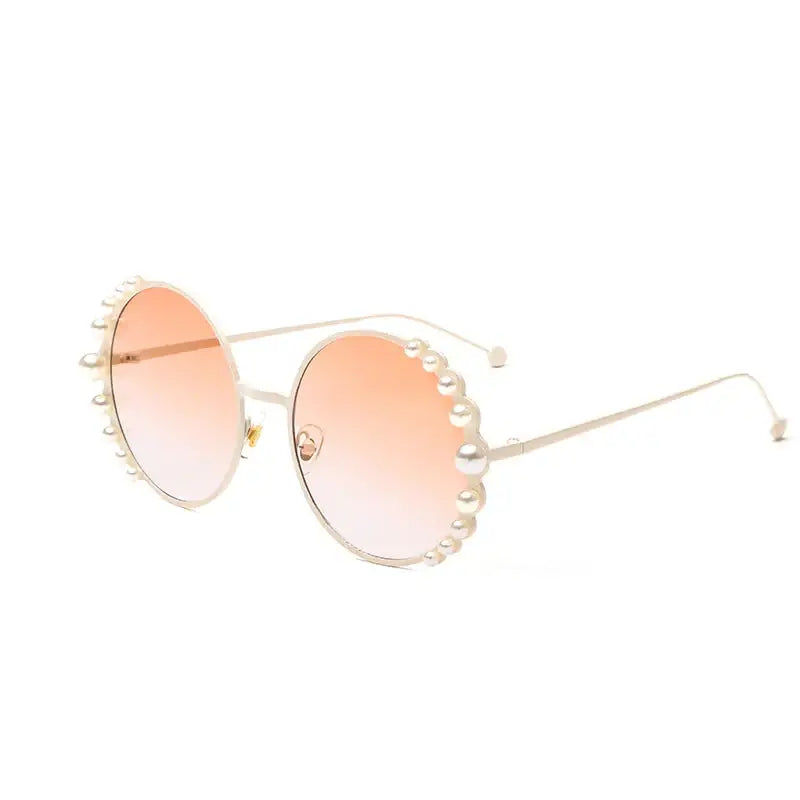 Pearl Metal Frame Round Sunglasses for Women